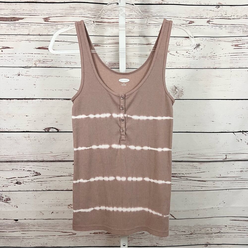 Old Navy Women's Tan Taupe Cream Ribbed Tie-Dye Tank Top Size Medium
